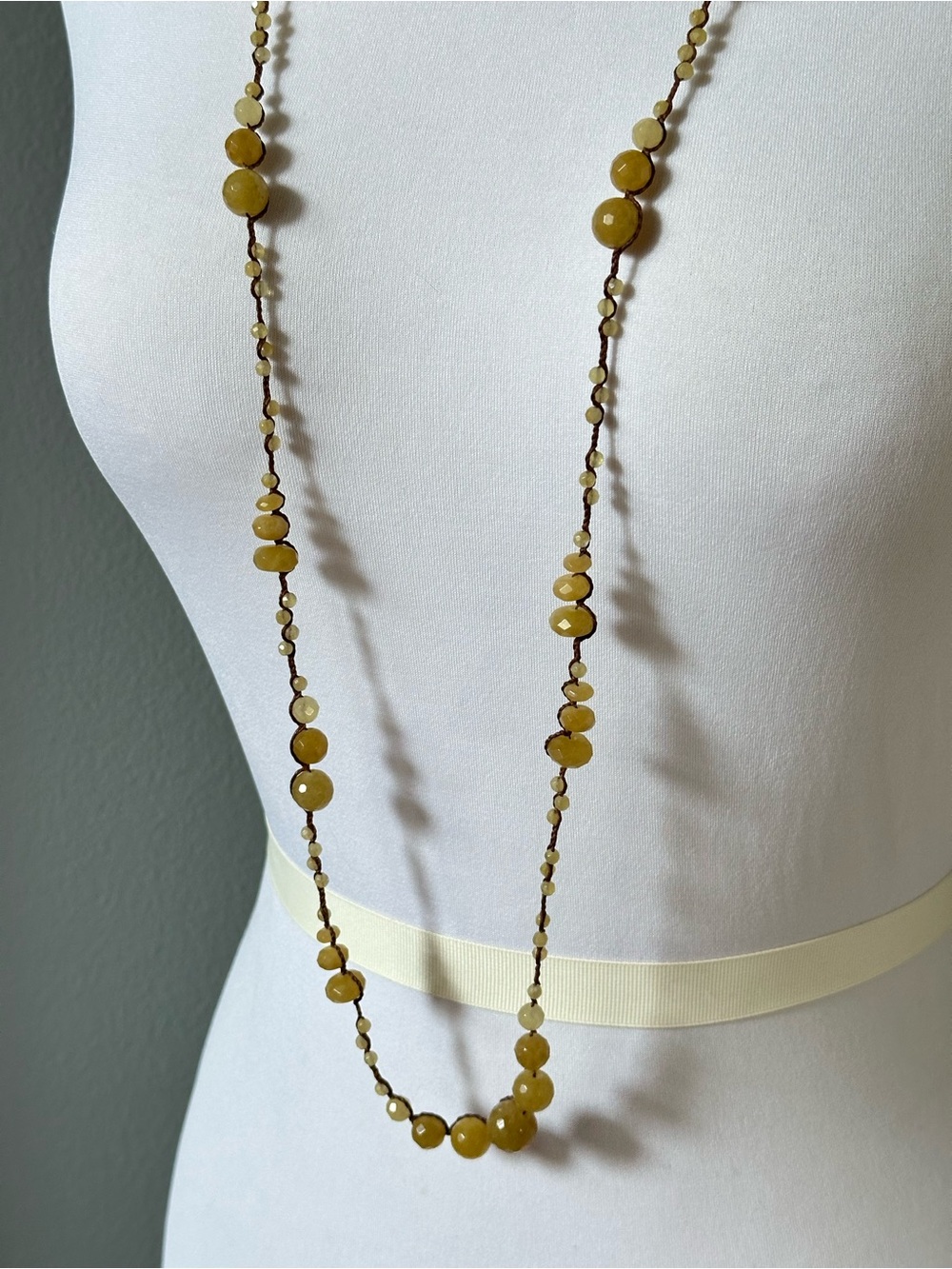 Chan Luu 925 Sterling Silver Yellow Stone Beaded Macrame 43" Long Necklace Fairy - Picture 2 of 7